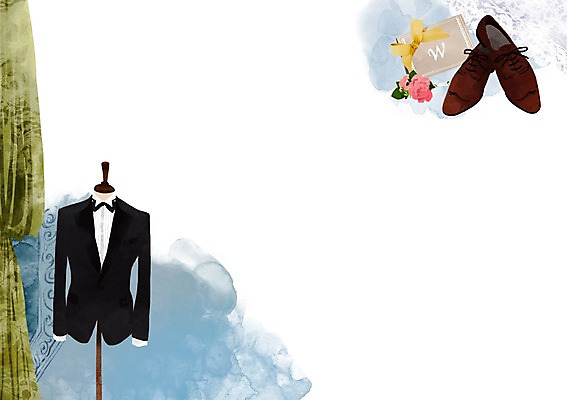 PSD 식물 옷 꽃 리본 구두 결혼 백그라운드 신발 일러스트 정장 턱시도 사람없음 커튼 옷걸이 오브젝트 청첩장 결혼소품 국내일러스트 카드_감사 이벤트 파일형식