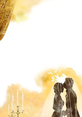 PSD 여자 남자 실루엣 신부 신랑 결혼 백그라운드 일러스트 초 촛불 키스 서기 사람 상반신 두명 마주보기 커튼 스킨십 오브젝트 촛대 결혼소품 베일 국내일러스트 모션 촬영기법 이벤트 애정표현 파일형식