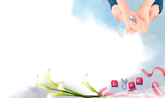 PSD 식물 손 여자 남자 꽃 리본 신부 신랑 결혼 백그라운드 일러스트 들기 사람 두명 신체부위 반지 끈 오브젝트 결혼반지 결혼소품 다이아몬드반지 국내일러스트 장신구 모션 이벤트 파일형식