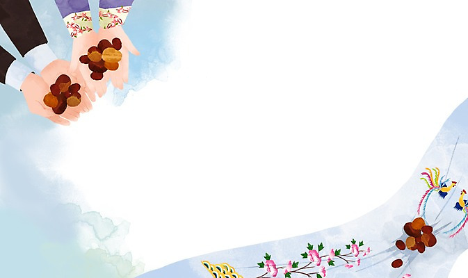 PSD 손 여자 남자 음식 결혼 백그라운드 일러스트 들기 사람 두명 신체부위 견과류 한복 오브젝트 대추 결혼소품 폐백 국내일러스트 한국전통 모션 이벤트 전통의상 파일형식