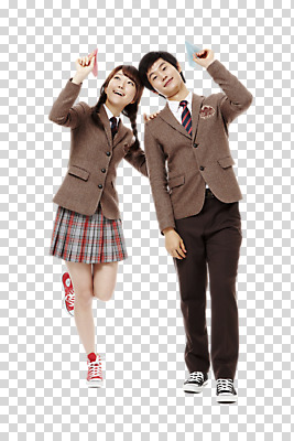 전신 편집 편집이미지 학생 응시 여학생 여자 남자 교복 종이 남학생 청소년 놀이 고등학생 날리기 서기 웃음 사람 동양인 두명 앞모습 10대 친구 한국인 잡기 종이비행기 비행기놀이 PNG 다리들기 십대만 편집소스 시선 옷 뷰포인트 관계 모션 표정 인종 종이접기 파일형식
