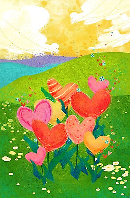 PSD 식물 구름 계절 꽃 백그라운드 일러스트 상상 자연 하늘 사랑 풍경 잔디 사람없음 봄 하트 언덕 하트백그라운드 봄배경 국내일러스트 자연요소 모양 감정 생태계 파일형식