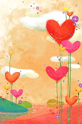 PSD 나무 식물 구름 계절 꽃 호수 백그라운드 일러스트 상상 자연 하늘 사랑 풍경 사람없음 강 봄 하트 하트백그라운드 봄배경 국내일러스트 자연요소 모양 감정 생태계 파일형식