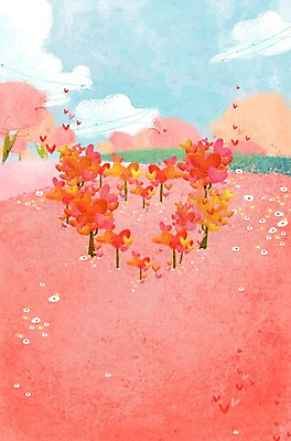 PSD 나무 식물 구름 계절 꽃 백그라운드 꽃밭 일러스트 상상 자연 하늘 사랑 풍경 사람없음 봄 하트 하트백그라운드 봄배경 국내일러스트 자연요소 모양 감정 생태계 파일형식