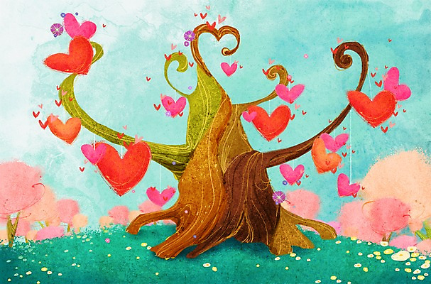 PSD 나무 식물 구름 계절 열매 꽃 백그라운드 일러스트 상상 자연 하늘 사랑 풍경 잔디 사람없음 봄 하트 하트백그라운드 봄배경 국내일러스트 자연요소 모양 감정 생태계 파일형식