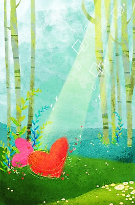 PSD 나무 식물 구름 계절 꽃 백그라운드 일러스트 상상 자연 하늘 사랑 풍경 잔디 사람없음 빛 햇빛 반사 봄 하트 하트백그라운드 봄배경 국내일러스트 자연요소 모양 감정 태양 생태계 파일형식