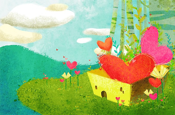 PSD 나무 식물 구름 계절 꽃 백그라운드 일러스트 상상 자연 하늘 사랑 풍경 사람없음 상자 봄 하트 언덕 담기 하트백그라운드 봄배경 국내일러스트 자연요소 모양 감정 모션 생태계 파일형식