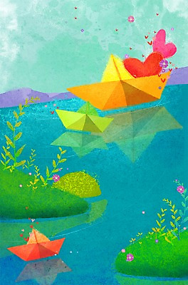 PSD 식물 구름 계절 꽃 호수 백그라운드 일러스트 상상 자연 하늘 사랑 풍경 사람없음 강 봄 하트 풀 담기 하트백그라운드 종이배 선박 봄배경 국내일러스트 자연요소 모양 감정 수상교통 모션 생태계 종이접기 파일형식