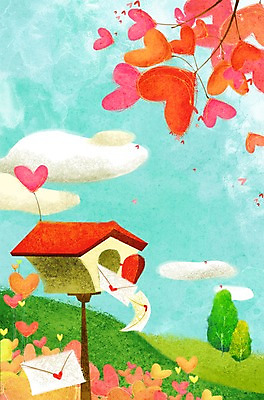 PSD 나무 식물 구름 계절 꽃 백그라운드 일러스트 상상 자연 하늘 편지봉투 사랑 풍경 사람없음 봄 우체통 나뭇가지 하트 편지 언덕 하트백그라운드 봄배경 국내일러스트 자연요소 모양 감정 봉투 생태계 파일형식