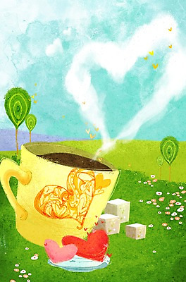 PSD 나무 식물 구름 그릇 접시 계절 꽃 커피 음료 백그라운드 일러스트 상상 자연 하늘 사랑 풍경 잔디 사람없음 컵 봄 머그컵 하트 차 커피잔 설탕 각설탕 하트백그라운드 봄배경 국내일러스트 자연요소 모양 식기 감정 잔 생태계 파일형식