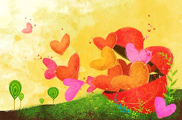 PSD 나무 식물 구름 계절 백그라운드 일러스트 상상 자연 하늘 사랑 풍경 잔디 사람없음 상자 새싹 봄 하트 오픈 담기 하트백그라운드 봄배경 국내일러스트 자연요소 모양 감정 모션 생태계 파일형식