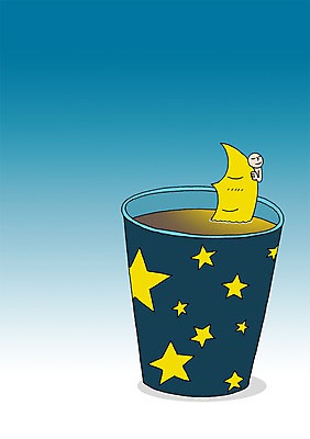 PSD 별 음료 백그라운드 일러스트 상상 상상일러스트 한명 사람 상반신 판타지 꿈 달 차 초승달 종이컵 언론 소통 국내일러스트 자연요소 1 컨셉 컵 일회용 파일형식