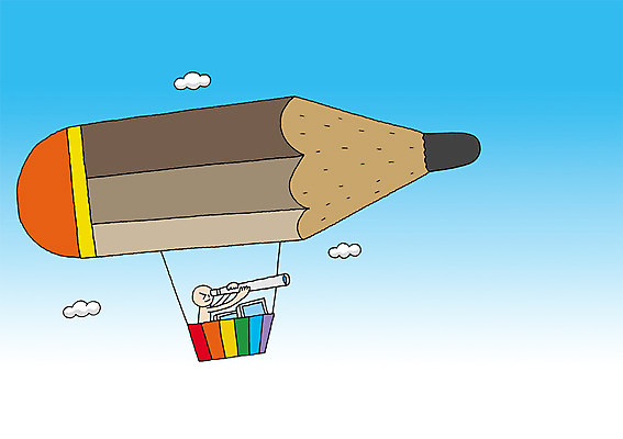 PSD 구름 백그라운드 일러스트 상상 하늘 상상일러스트 한명 사람 상반신 판타지 필기구 연필 망원경 꿈 기구 열기구 관찰 언론 소통 국내일러스트 자연요소 1 컨셉 항공교통 모션 문구용품 학용품 파일형식