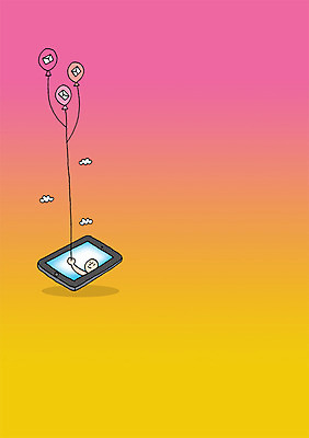 PSD 구름 백그라운드 일러스트 상상 상상일러스트 한명 들기 사람 상반신 스마트폰 핸드폰 판타지 꿈 편지 언론 풍선 소통 국내일러스트 자연요소 1 컨셉 모션 전자제품 스마트기기 파일형식