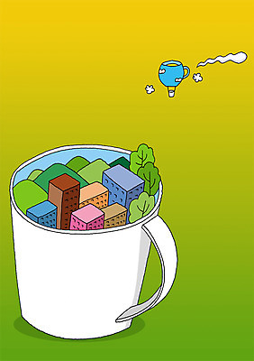 PSD 나무 식물 구름 건축물 백그라운드 일러스트 상상 산 상상일러스트 사람없음 건물 컵 판타지 꿈 머그컵 열기구 수증기 언론 소통 국내일러스트 자연요소 식기 건축 컨셉 항공교통 파일형식