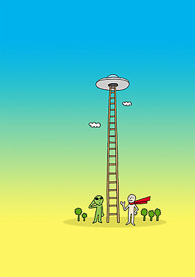 전신 PSD 나무 식물 구름 백그라운드 일러스트 사다리 상상 상상일러스트 한명 서기 사람 판타지 꿈 외계인 우주선 UFO 언론 소통 국내일러스트 자연요소 1 컨셉 모션 우주 미확인물체 도구 파일형식