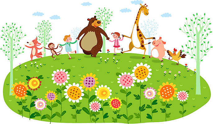 전신 나무 식물 동물 구름 여자 남자 꽃 행복 어린이 백그라운드 일러스트 곰 해바라기 함께함 서기 사람 소녀 소년 잔디 두명 손잡기 원숭이 닭 돼지 기린 즐거움 여우 소통 어린이만 국내일러스트 AI파일 자연요소 감정 컨셉 포유류 모션 조류 파일형식 벡터