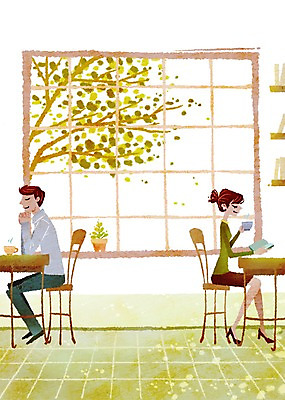 전신 PSD 나무 식물 라이프스타일 여자 남자 화분 여유 커피 음료 의자 일러스트 창문 탁자 티타임 휴식 들기 사람 앉기 성인 두명 라이프 책 독서 카페 차 커피잔 찻잔 안식처 성인만 국내일러스트 감정 가구 컨셉 모션 잔 생활 상점 파일형식