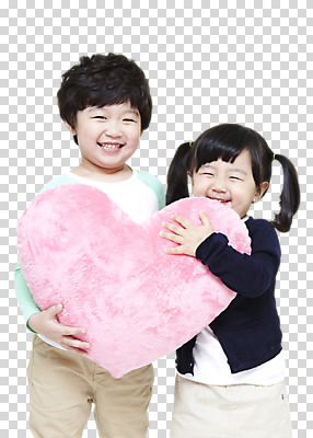 편집 편집이미지 라이프스타일 여자 남자 어린이라이프 어린이 쿠션 놀이 서기 웃음 들기 사람 동양인 소녀 소년 상반신 두명 앞모습 유치원생 한국인 하트 하트쿠션 PNG 어린이만 편집소스 모양 뷰포인트 모션 표정 인종 생활 파일형식