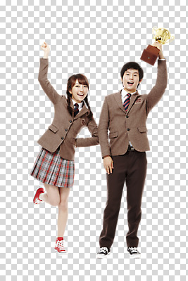 전신 편집 편집이미지 학생 여학생 여자 남자 교복 남학생 청소년 고등학생 입벌림 웃음 사람 동양인 두명 10대 손들기 기쁨 한국인 우승 상 트로피 즐거움 PNG 십대만 편집소스 옷 감정 모션 표정 인종 최고 상_우승 상패 파일형식