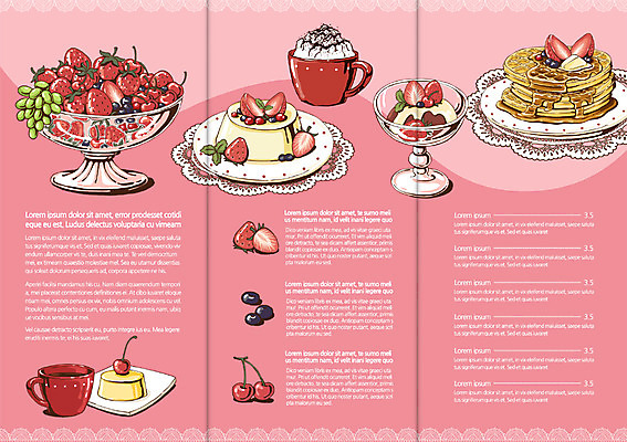 PSD 템플릿 편집 그릇 접시 표지디자인 북디자인 출판디자인 내지 커피 음료 음식 리플렛 분홍색 컬러 백그라운드 북커버 과일 3단접지 딸기 포도 아이스크림 디저트 잔 팜플렛 사람없음 컵 케이크 체리 차 푸딩 와플 이미지템플릿 식기 파일형식