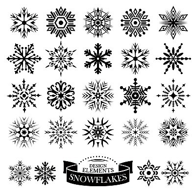 EPS 해외이미지 디자인 겨울 일러스트 눈꽃 사람없음 세트 검은색 눈송이 심볼 해외202004 해외일러스트 계절 컬러 눈_날씨 파일형식 벡터 이미지허브