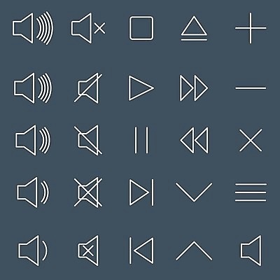 EPS 해외이미지 음악 일러스트 사람없음 세트 정지 볼륨 플러스 하이픈 재생 일시정지 빨리감기 되감기 목록 음소거 인터페이스 제어 플레이 플레이어 중지_중단 해외일러스트 기호 모션 문화예술 파일형식 벡터 이미지허브