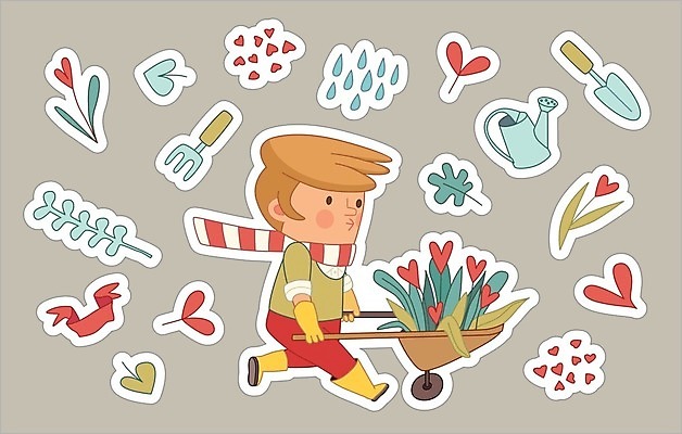 EPS 해외이미지 전신 남자 꽃 스티커 일러스트 사랑 한명 성인 세트 물뿌리개 하트 운반 모종삽 원예 성인남자한명만 해외202004 해외일러스트 모양 식물 1 감정 사람 취미 삽 남자한명만 성인남자만 파일형식 벡터 이미지허브