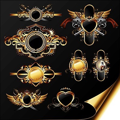 EPS 해외이미지 모양 리본 백그라운드 곡선 날개 일러스트 왕관 프레임 미술 장식 세트 검은색 총 하트 깃발 화려 중세 황금 모서리 칼 심볼 복고 방패 해외202004 해외일러스트 무기 선 컬러 컨셉 문화예술 역사 파일형식 벡터 이미지허브