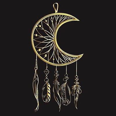 EPS 해외이미지 전통 일러스트 사람없음 장식 꿈 금색 달 구슬 깃털 부적 드림캐쳐 해외202004 해외일러스트 자연요소 컬러 파일형식 벡터 이미지허브