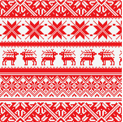 EPS 해외이미지 디자인 겨울 패턴 일러스트 눈꽃 사람없음 빨간색 루돌프 뜨개질 픽셀 해외202004 해외일러스트 계절 컬러 크리스마스 무늬 사슴 눈_날씨 취미 파일형식 벡터 이미지허브