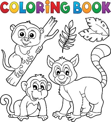 EPS 해외이미지 동물 응시 행복 야생동물 잎 일러스트 포유류 자연 동물원 미술 책 페인트 나뭇가지 원숭이 그리기 그림 윤곽 동물상 여우원숭이 스타일 해외202004 해외일러스트 나무 식물 시선 감정 모션 문화예술 조형물 생태계 파일형식 벡터 이미지허브