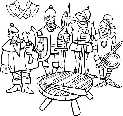 EPS 해외이미지 클립아트 캐릭터 디자인 무기 일러스트 탁자 동화 서기 그래픽 책 숫자 금속 검은색 흰색 원형 칼날 중세기사 중세 역사 칼 헬멧 왕 만화 그림 복고 페이지 도끼 신화 공상 방패 전사 갑옷 마스코트 색칠공부 전설 해외202004 해외일러스트 일러캐릭터 도형 문자 컬러 가구 모션 재질 학습 색칠 보호장비 파일형식 벡터 이미지허브