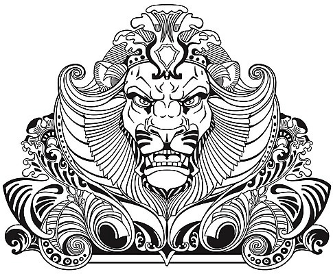 EPS 해외이미지 식물 동물 야생동물 일러스트 자연 왕관 흑백 그래픽 장식 머리 힘 화려 중세 고급 사자 왕 문신 심볼 사인 윤곽 육식동물 마스코트 엘리먼트 패기 힘찬 해외202004 해외일러스트 컨셉 포유류 촬영기법 신체부위 자신감 역사 생태계 파일형식 벡터 이미지허브