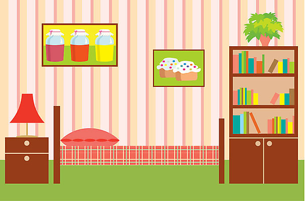 EPS 해외이미지 전통 라이프스타일 디자인 꽃 어린이 벽 분홍색 조각 가구 오렌지 일러스트 베개 침구 바닥 아파트 주택 실내 내부 목재 장식 책 빨간색 초록색 컬러풀 유행 카펫 침실 방 침대 램프 담요 그림 해외202004 해외일러스트 나무 식물 컬러 생활용품 과일 재료 조명 사람 건물 생활 파일형식 벡터 이미지허브