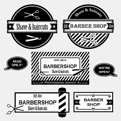 EPS 해외이미지 스티커 일러스트 가위 사람없음 세트 라벨 빈티지 이발소 해외202004 해외일러스트 컨셉 문구용품 프레임 뷰티샵 파일형식 벡터 이미지허브