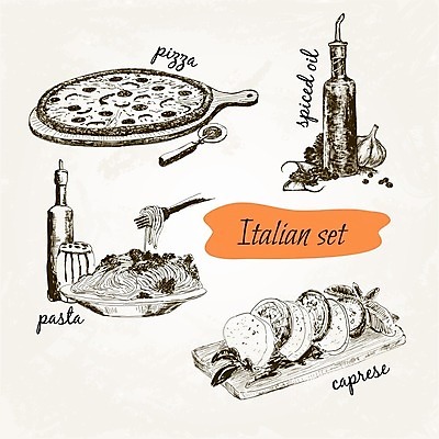 EPS 해외이미지 전통 식기 접시 음식 포크 토마토 일러스트 유리 포도 치즈 잉크 피자 패스트푸드 파스타 마늘 요리 세트 와인 이탈리아 샐러드 수확 맛 낙서 스케치 허브 그림 올리브 매움 후추 성분 바질 모짜렐라치즈 치프 해외202004 해외일러스트 식물 열매 유럽 컨셉 농업 채소 과일 재질 유제품 주류 서양음식 미술 인스턴트 향신료 파일형식 벡터 이미지허브