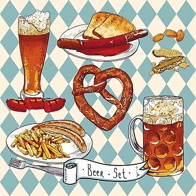 EPS 해외이미지 포크 일러스트 맥주 사람없음 감자튀김 소시지 식빵 안주 땅콩 맥주잔 땅콩껍질 맥주거품 브레첼 해외202004 해외일러스트 식기 빵 술잔 디저트 감자 주류 거품 견과류 튀김 껍질 가공식품 파일형식 벡터 이미지허브