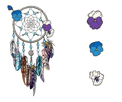 EPS 해외이미지 전통 꽃 일러스트 사람없음 장식 파란색 꿈 깃털 부적 드림캐쳐 해외202004 해외일러스트 식물 컬러 파일형식 벡터 이미지허브