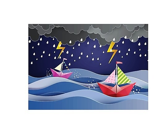 EPS 해외이미지 구름 종이 파도 바다 여행 요트 일러스트 하늘 항해 물 강 컬러풀 보트 크루즈 만화 종이접기 해외202004 해외일러스트 자연요소 컬러 배_교통 접기 파일형식 벡터 이미지허브