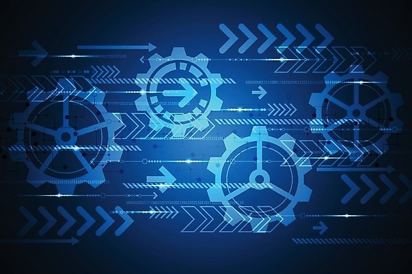 EPS 해외이미지 디자인 화살표 컨셉 일러스트 추상 미래 사람없음 그래픽 파란색 디지털 톱니바퀴 해외202004 해외일러스트 컬러 무늬 파일형식 벡터 이미지허브