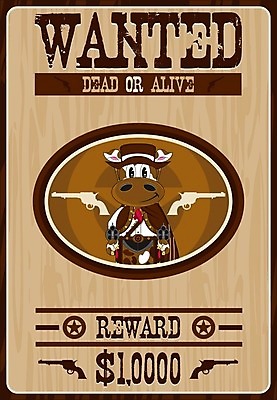 EPS 해외이미지 동물 포스터 일러스트 가축 권총 총 소 카우보이 보안관 만화 카우보이모자 서쪽 해외202004 해외일러스트 직업 모자_잡화 무기 포유류 방향 파일형식 벡터 이미지허브