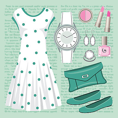 EPS 해외이미지 디자인 드레스 옷 여자 백그라운드 신발 가방 일러스트 그래픽 초록색 세트 유행 귀걸이 화장품 립스틱 흰색 반지 우아함 수집 손목시계 그림 매니큐어 녹색배경 스타일 해외202004 해외일러스트 잡화 시계 컬러 컨셉 장신구 사람 뷰티 파일형식 벡터 이미지허브