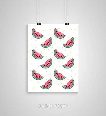 EPS 해외이미지 디자인 포스터 패턴 일러스트 수박 매달리기 사람없음 수박씨 서류집게 수박조각 해외202004 해외일러스트 조각 무늬 과일 모션 집게 씨앗 파일형식 벡터 이미지허브