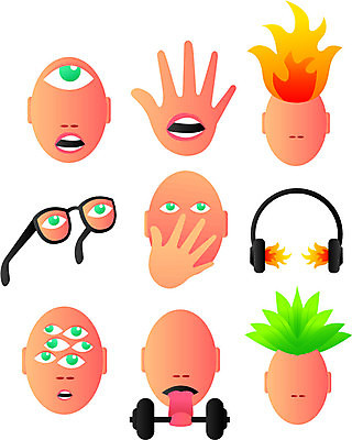 EPS 해외이미지 식물 안경 컨셉 일러스트 불 말하기 머리 헤드폰 침묵 터치 감각 맛 혀 시력 냄새 청각 해외202004 해외일러스트 자연요소 잡화 음향기기 모션 신체부위 소리 입 파일형식 벡터 이미지허브