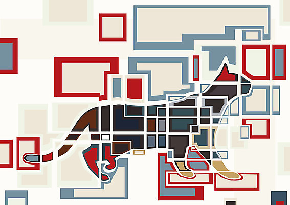 EPS 해외이미지 동물 디자인 일러스트 추상 그래픽 빨간색 반려동물 컬러풀 걷기 사각형 고양이 블록 경보 해외202004 해외일러스트 도형 컬러 무늬 포유류 모션 파일형식 벡터 이미지허브