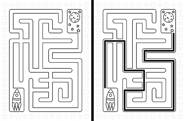 EPS 해외이미지 교육 별 길 일러스트 우주 검은색 행성 로켓 게임 흰색 퍼즐 만화 그림 미로 해결 구성 쉬운 해외202004 해외일러스트 자연요소 컬러 놀이 파일형식 벡터 이미지허브