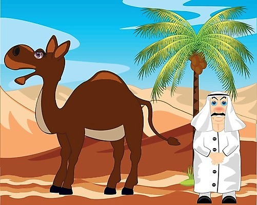 EPS 해외이미지 나무 식물 동물 모래 일러스트 자연 손바닥 사람 풍경 여러명 반려동물 사막 뜨거움 낙타 동물상 해외202004 해외일러스트 손 다수 포유류 조형물 생태계 파일형식 벡터 이미지허브