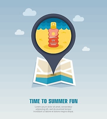 EPS 해외이미지 지도 일러스트 해변 사람없음 태양 화장품 선크림 위치 네비게이션 자외선 해외202004 해외일러스트 자연요소 바다 뷰티 파일형식 벡터 이미지허브