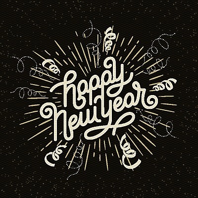 EPS 해외이미지 디자인 포스터 리본 백그라운드 일러스트 폭죽 사람없음 검은색 해피뉴이어 필기체 레터링 해외202004 해외일러스트 문자 컬러 새해인사 파일형식 벡터 이미지허브